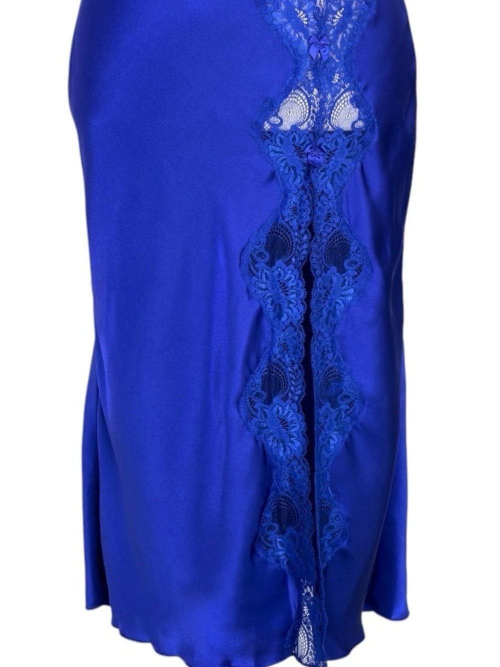 Shirley of Hollywood Maxi Satin Lace Side Slip Dress M Fairy, Romantic, Hot Blue - Picture 3 of 13